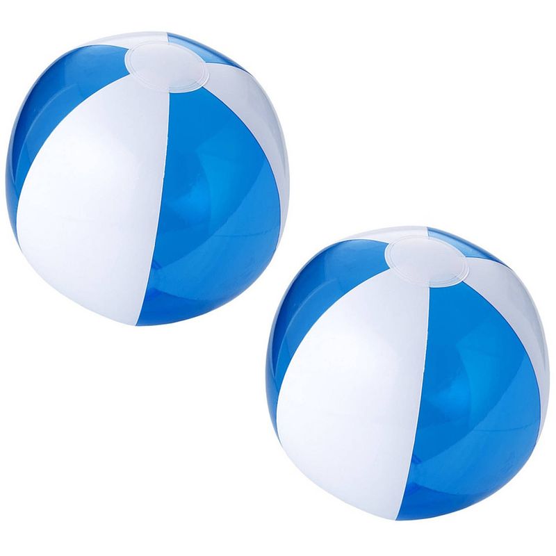 Foto van 2x stuks opblaasbare strandballen blauw/wit 30 cm - strandballen