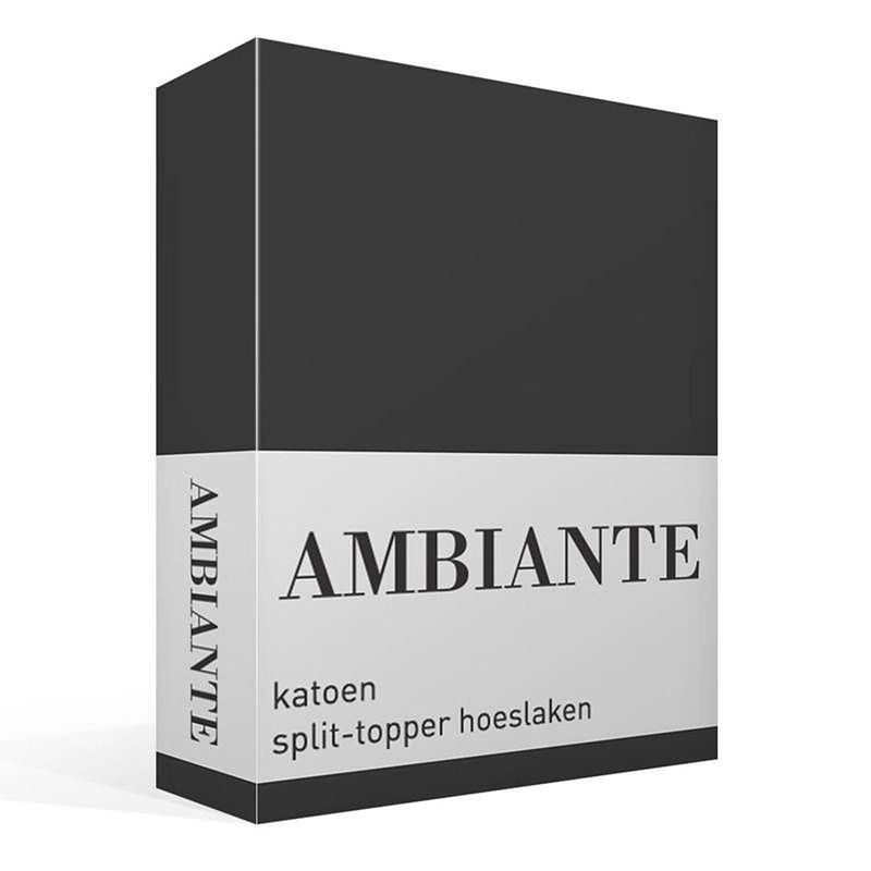 Foto van Ambiante percaline katoen split-topper hoeslaken - 100% percaline katoen - lits-jumeaux (160x210/220 cm) - antraciet