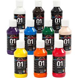 Foto van Packlinq school acrylverf glossy. diverse kleuren. . glossy. 10x100 ml/ 1 doos