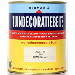 Foto van Hermadix - tuindecoratiebeits 765 dover wit 750 ml