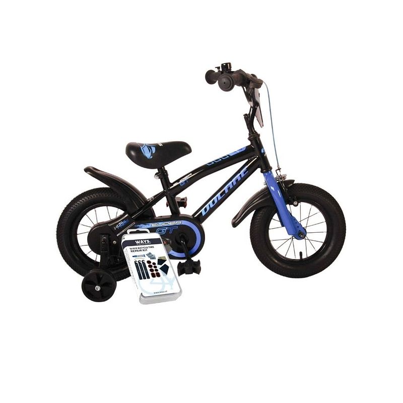 Foto van Volare kinderfiets super gt - 12 inch - blauw - inclusief ways bandenplakset