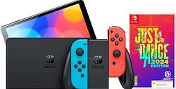Foto van Nintendo switch oled rood/blauw + just dance 2024