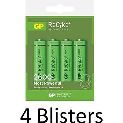 Foto van 16 stuks (4 blisters a 4 st) gp recyco aa oplaadbaare batterijen - 2600 mah