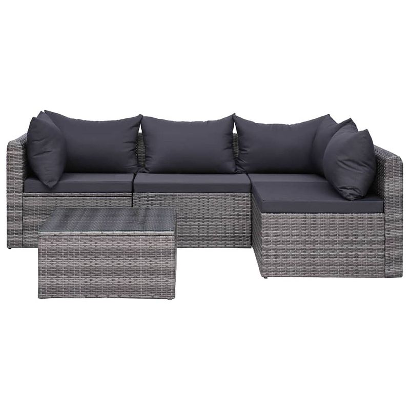 Foto van Vidaxl 5-delige loungeset met kussens poly rattan grijs