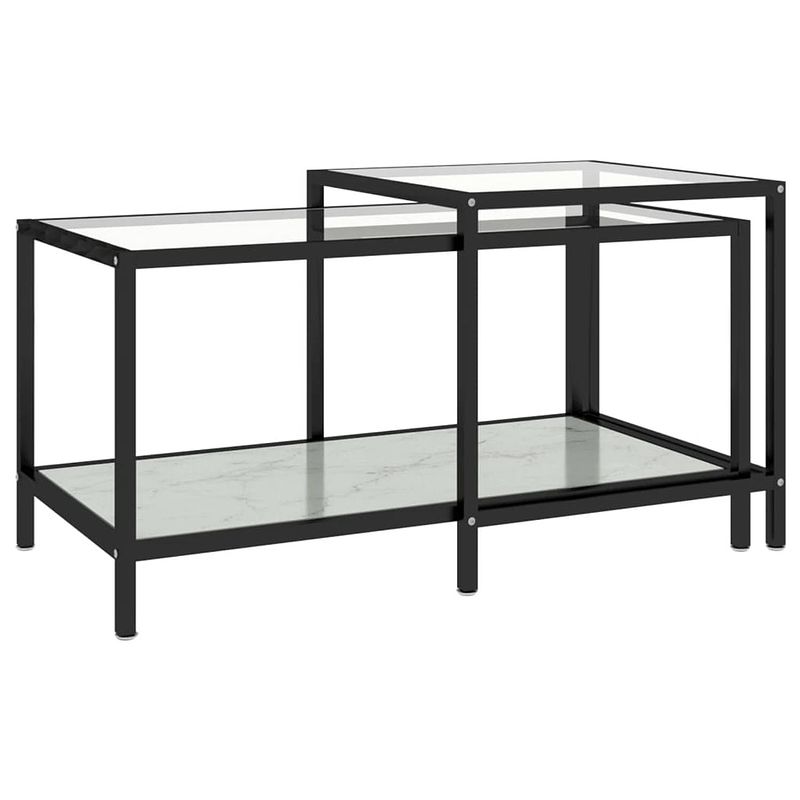 Foto van The living store salontafel set - industriële stijl - gehard glas en gepoedercoat staal - wit - 90x45x45 cm - 50x50x50