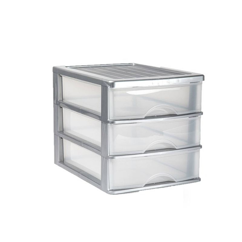 Foto van Ladeblok/bureau organizer met 3 lades grijs/transparant l 35,5 x b 27 x h 26 cm - ladeblok