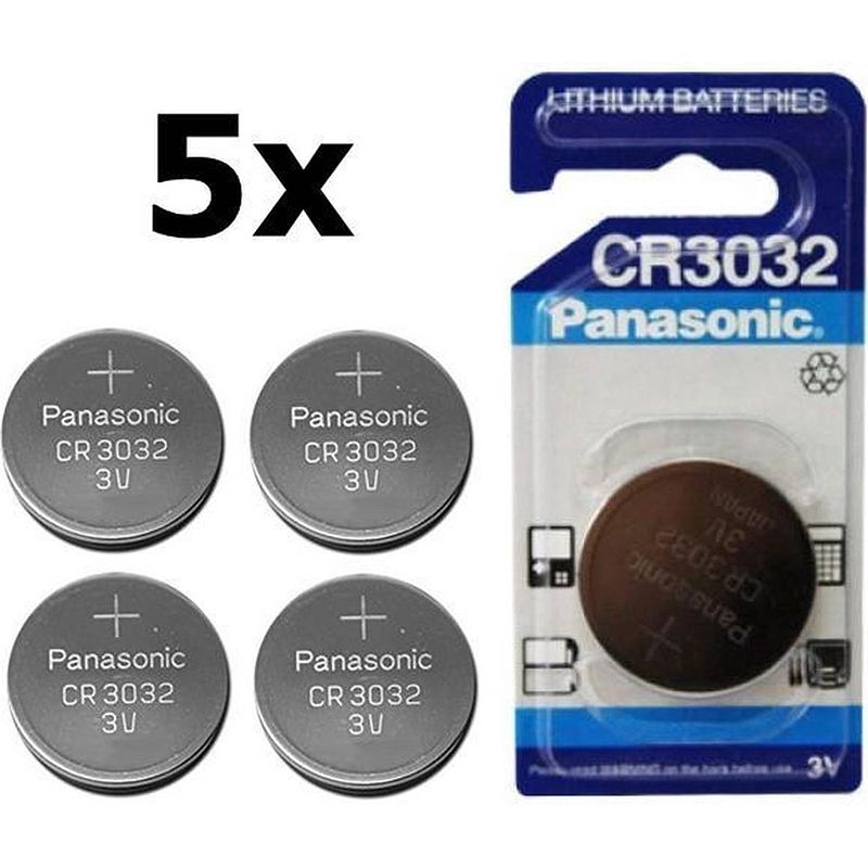 Foto van 5 stuks - panasonic lithium cr3032 500mah 3v knoopcel batterij