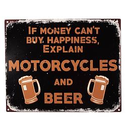 Foto van Clayre & eef tekstbord 25x20 cm zwart ijzer bier if money can'st buy happiness wandbord spreuk wandplaat zwart wandbord