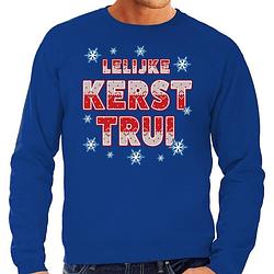 Foto van Foute kerstborrel trui / kersttrui lelijke kerst trui blauw voor heren 2xl (56) - kerst truien