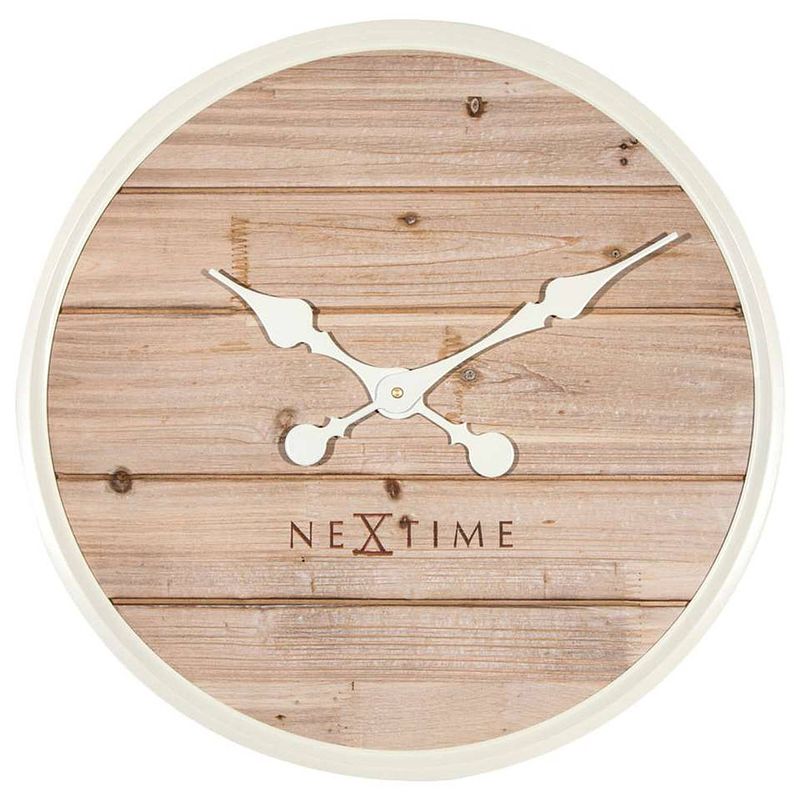 Foto van Nextime wandklok plank - wit