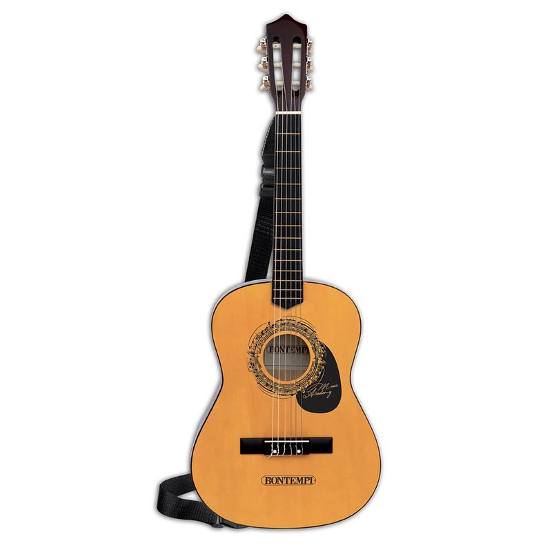 Foto van Bontempi houten gitaar met 6 snaren en schouderband 92 cm