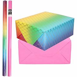 Foto van 6x rollen kraft inpakpapier regenboog pakket - roze 200 x 70 cm - cadeaupapier