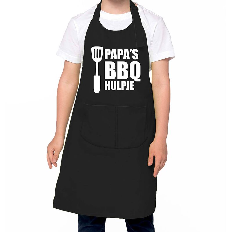 Foto van Papa s bbq hulpje barbecue schort kinderen/ bbq keukenschort kind zwart voor jongens en meisjes - feestschorten