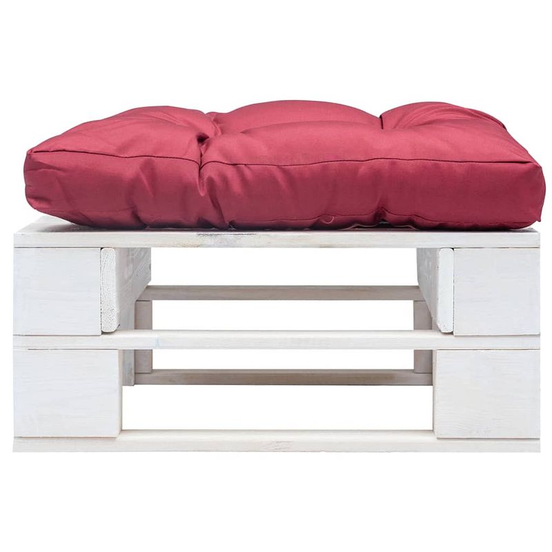 Foto van The living store hocker pallet - tuinvoetenbank - 60x60x35 cm - duurzaam grenenhout - rood kussen