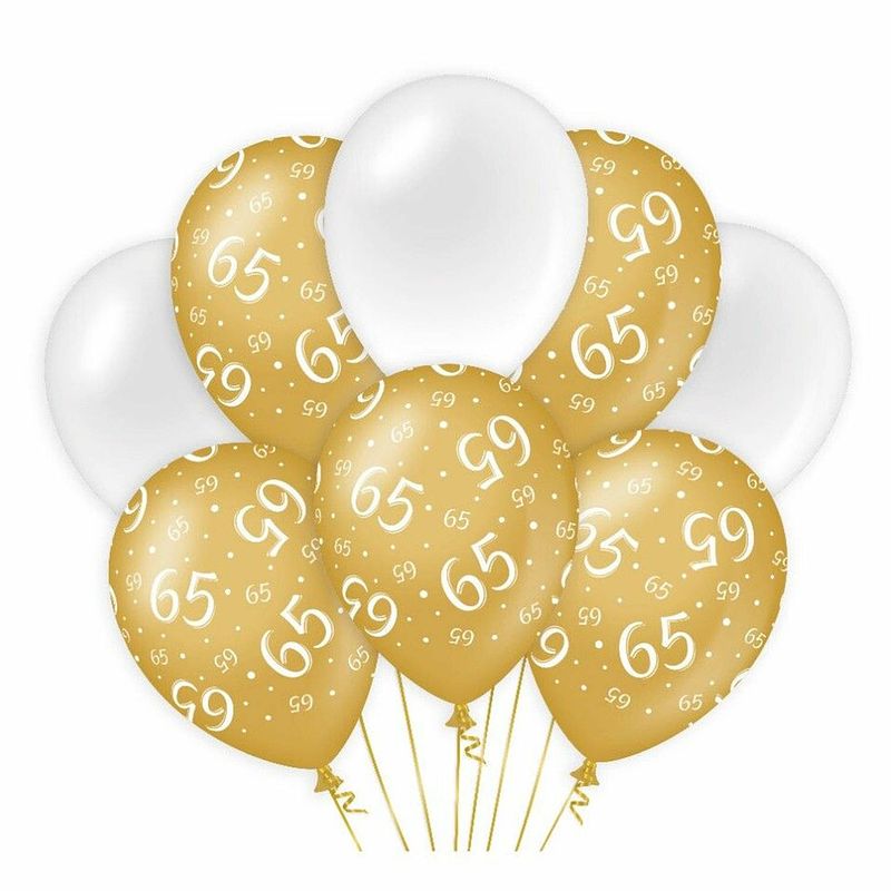 Foto van Paperdreams 65 jaar leeftijd thema ballonnen - 24x - goud/wit - verjaardag feestartikelen - ballonnen