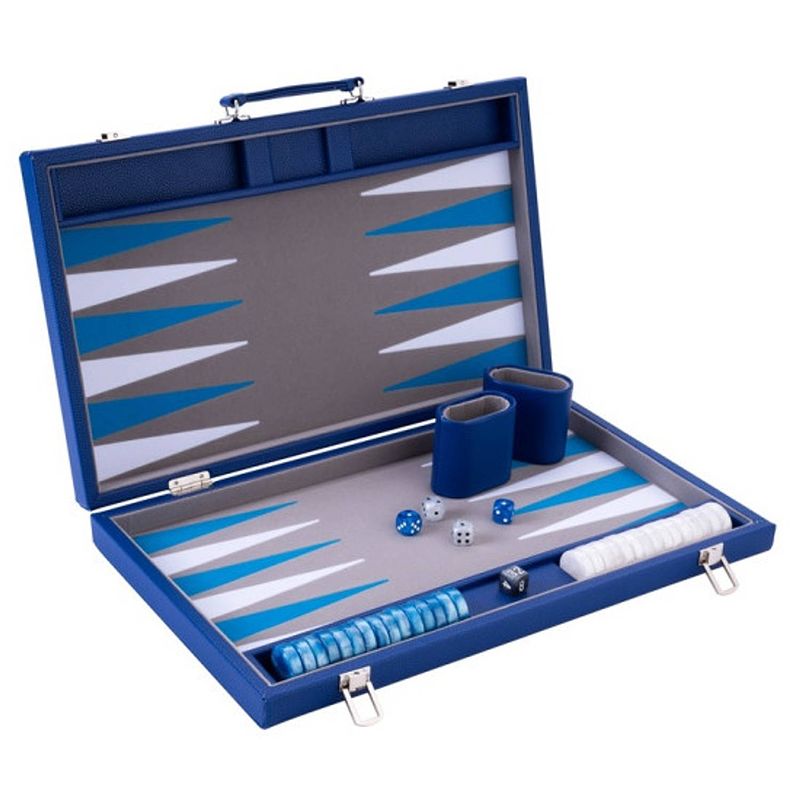 Foto van Backgammon spel - 18 inch - grijs, blauw & wit