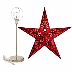 Foto van Decoratie kerstster rood 60 cm inclusief tafellamp/lamp standaard - kerststerren