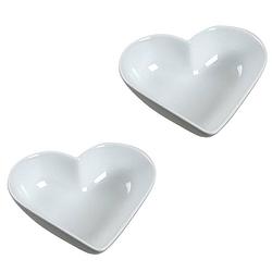 Foto van Set van 4x stuks porseleinen witte hartjes serveer schaaltjes 13 cm - serveerschalen