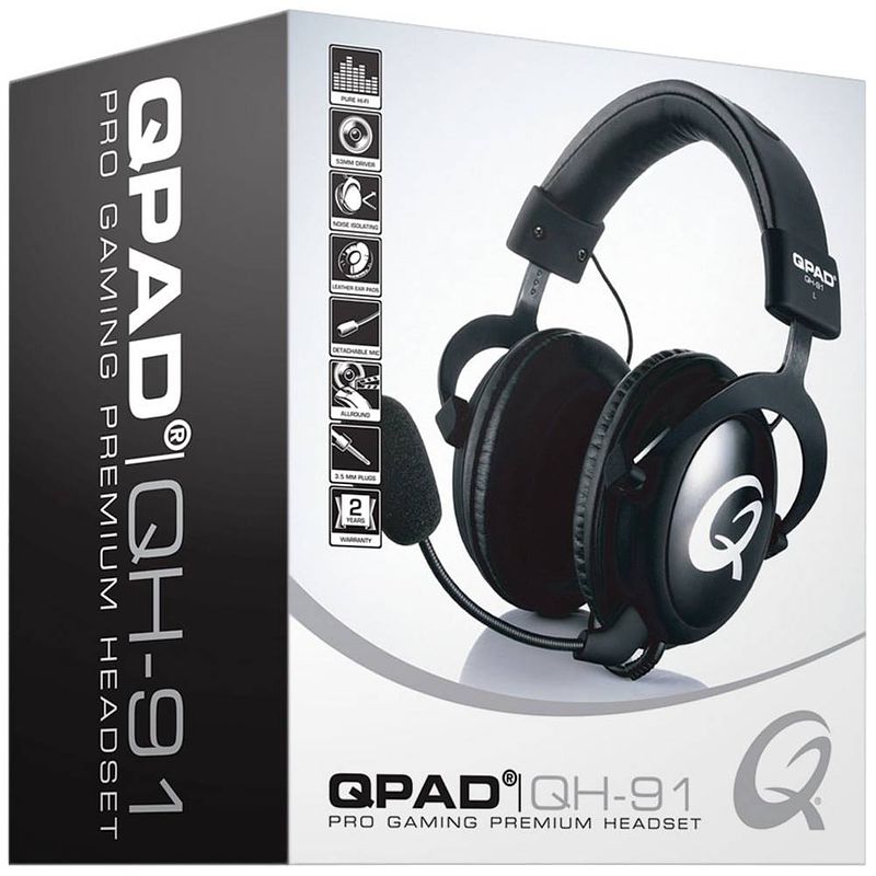 Foto van Qpad qh91 over ear headset kabel gamen stereo zwart microfoon uitschakelbaar (mute)