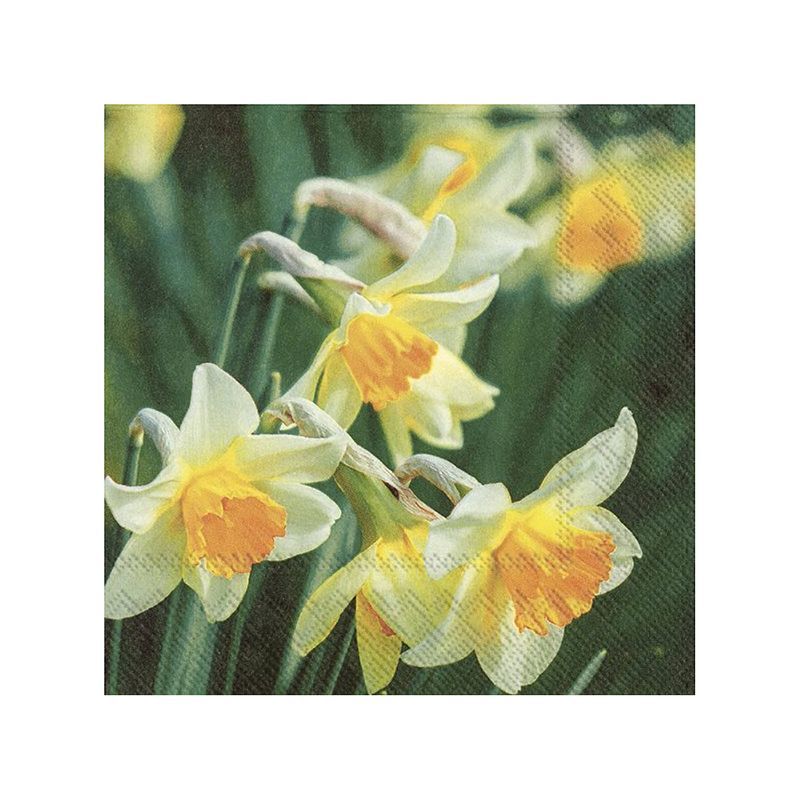 Foto van 60x gekleurde 3-laags servetten narcissen 33 x 33 cm - feestservetten