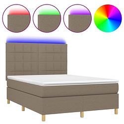 Foto van The living store boxspring bed - led-verlichting - pocketvering matras - huidvriendelijk topmatras - taupe - 203 x 144