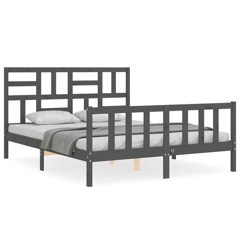 Foto van The living store bedframe - grenenhout - grijs - 205.5 x 165.5 x 104 cm - montage vereist