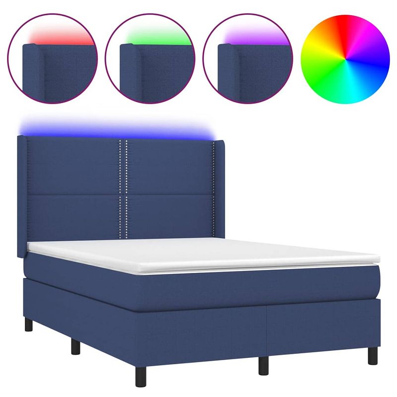 Foto van The living store boxspring bed - blauw - 193x147x118/128 cm - led - pocketvering matras