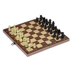 Foto van Goki schaakspel opvouwbaar 38 x 38 x 2,5 cm hout wit/bruin