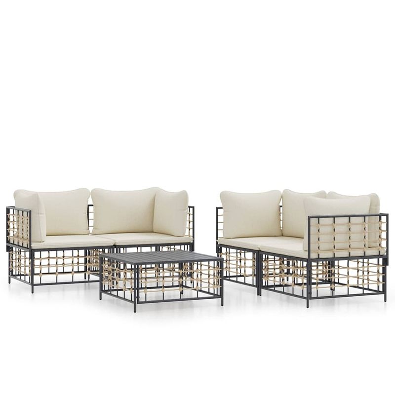 Foto van Vidaxl 5-delige loungeset met kussens poly rattan antracietkleurig