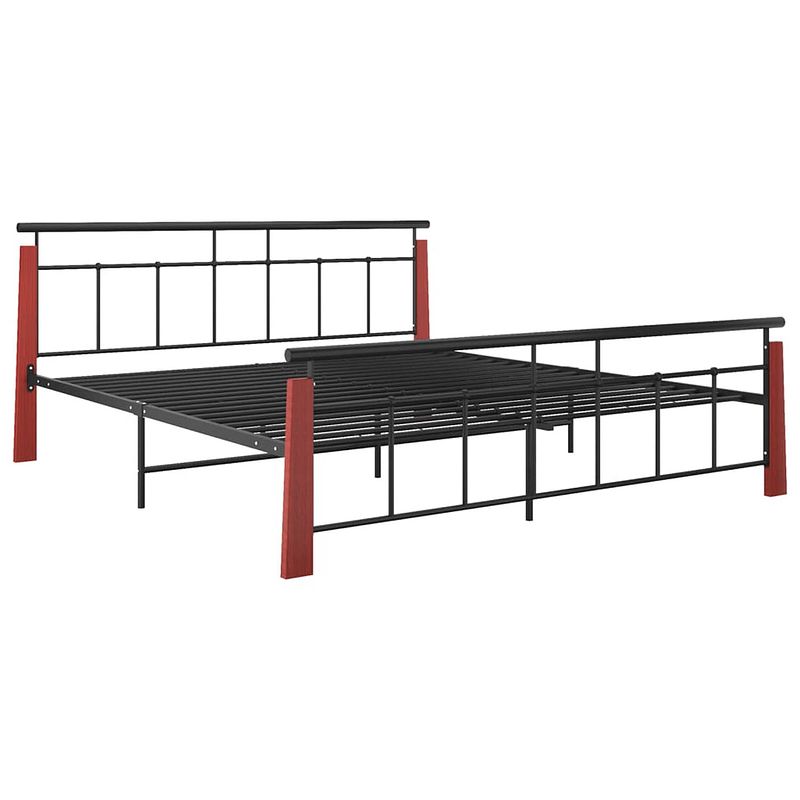 Foto van The living store metalen bedframe - massief eikenhout - zwart - 206 x 193 x 86 cm - geschikt voor 180 x 200 cm matras