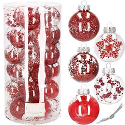 Foto van Kerstballen 30 stuks 7 cm rood/wit