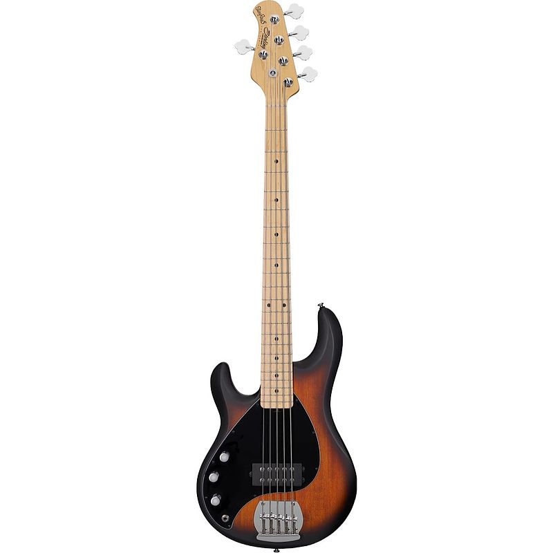 Foto van Sterling by music man stingray ray5 lh vintage sunburst satin linkshandige 5-snarige elektrische basgitaar