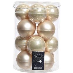 Foto van Decoris glazen kerstballen 16x stuks champagne 8 cm mat/glans - kerstbal