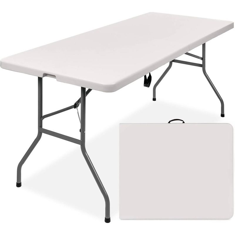 Foto van Goliving inklapbare tafel - klaptafel - campingtafel - vouwtafel buiten - 180 x 70 x 74 cm - wit