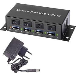 Foto van Renkforce renkforce 4 poorten usb 3.2 gen 1-hub met metalen behuizing, individueel schakelbaar, voor wandmontage zwart