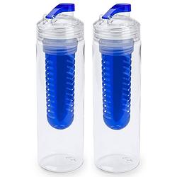 Foto van 2x blauwe drinkfles/waterfles met fruit infuser 700 ml - drinkflessen