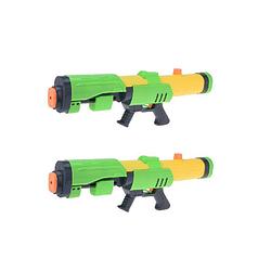 Foto van 2x mega waterpistolen/waterpistool met pomp groen/geel van 63 cm kinderspeelgoed - waterpistolen