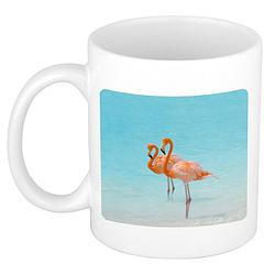 Foto van Dieren foto mok flamingo - flamingo vogels beker wit 300 ml - feest mokken