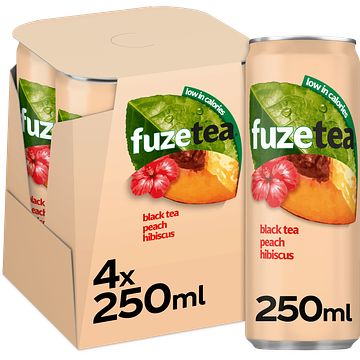 Foto van Fuze tea infused iced tea black tea peach hibiscus 4 x 250ml bij jumbo