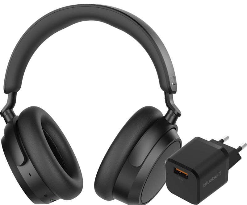 Foto van Sennheiser accentum plus zwart + bluebuilt quick charge oplader met usb a poort 18w zwart