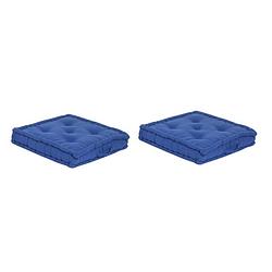 Foto van Items vloerkussen kenya - 2x - marine blauw - katoen - 60 x 60 x 13 cm - extra dik grond zitkussen - vloerkussens