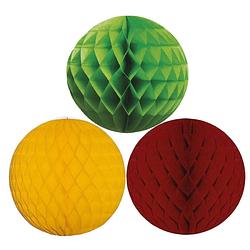 Foto van Kerstversiering set van 6x papieren kerstballen 10 cm groen goudgeel en bordeaux rood - kerstbal