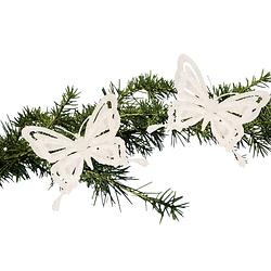 Foto van 2x stuks kerstboom decoratie vlinders op clip glitter wit 14 cm - kersthangers