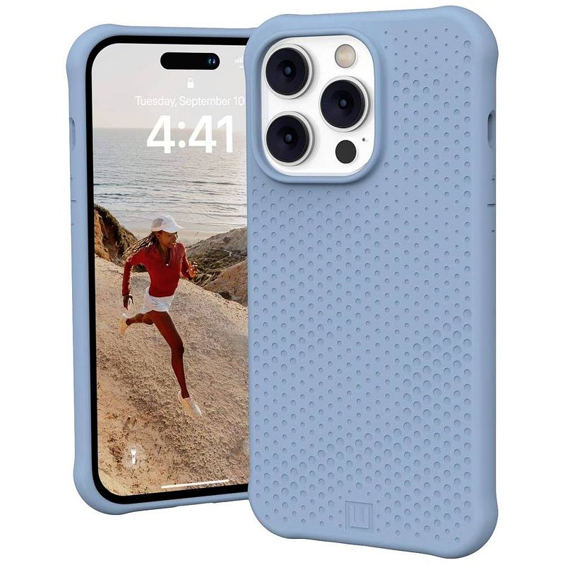 Foto van Urban armor gear dot magsafe case apple iphone 14 pro lichtblauw