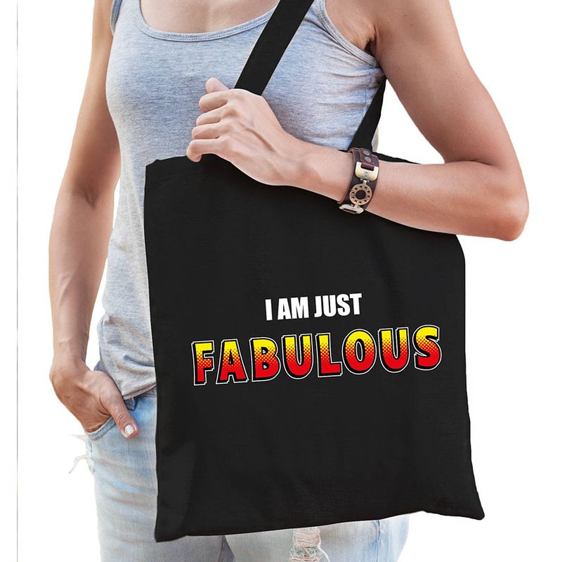 Foto van I am just fabulous tas / shopper zwart katoen dames - feest boodschappentassen