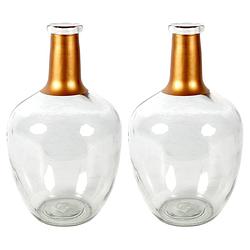 Foto van Bloemenvaas firm big bottle - 2x - helder transparant/koper - glas - d18 x h30 cm - vazen
