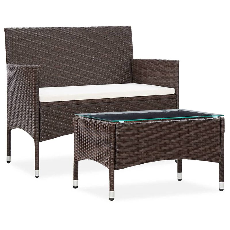 Foto van Vidaxl 2-delige loungeset met kussen poly rattan bruin