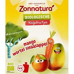 Foto van Zonnatura biologische knijpfruitjes mango wortel sinaasappel 4 x 85g bij jumbo