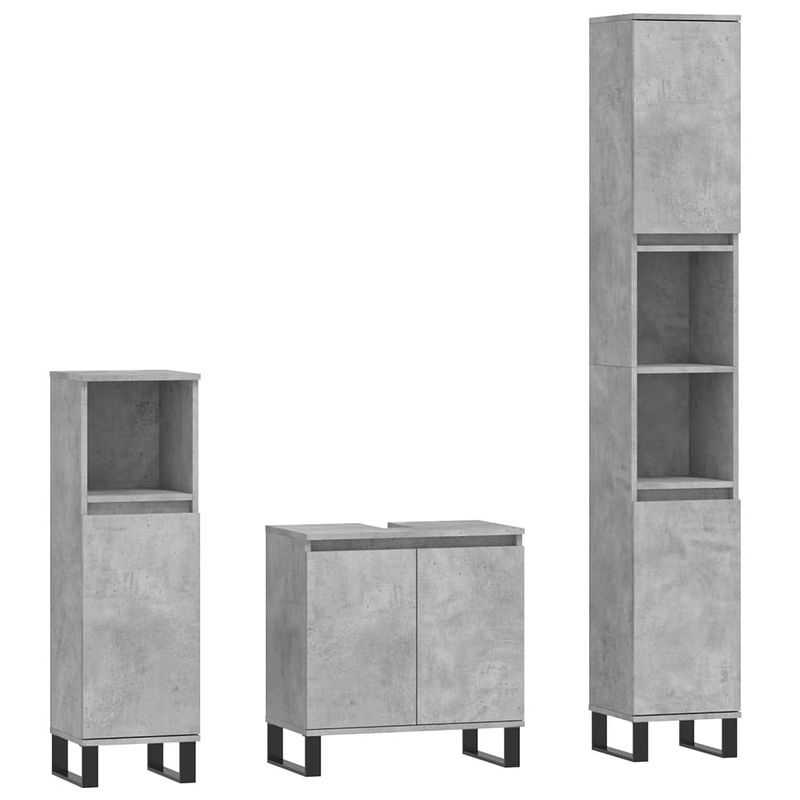 Foto van The living store badkamermeubelset - betongrijs - 190 cm (hoog) - inclusief 2 kasten en wastafelkast