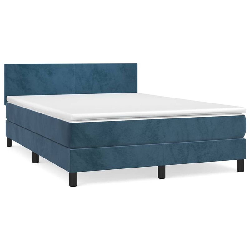 Foto van The living store boxspringbed - donkerblauw - stof - 193 x 144 x 78/88 cm - fluweel - pocketvering matras - middelharde